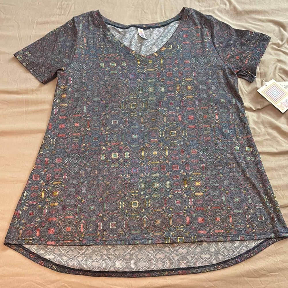 LuLaRoe Multicolor Patterned V-Neck Tee